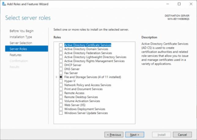 Valg af Windows Server-rolle