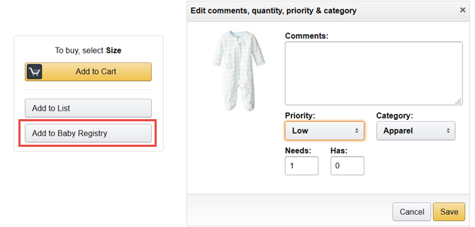 amazon baby register tilføj redigering