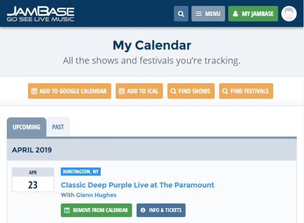 JamBase-kalender