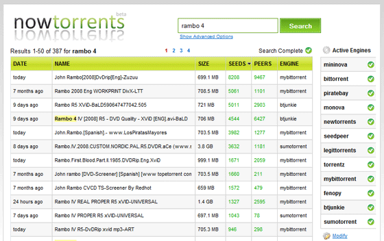 Nowtorrents - Real-time Torrent-søgning