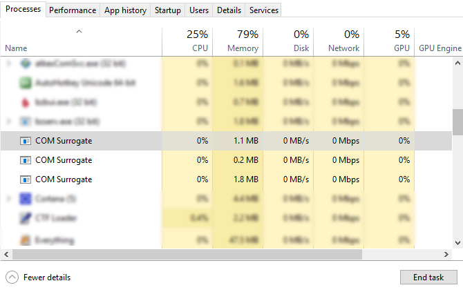 COM Surrogate-proces i Windows Task Manager