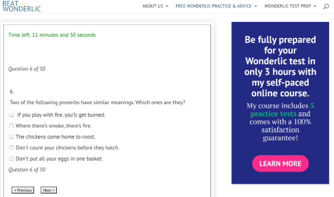 Beat The Wonderlic tilbyder en gratis tidsbestemt online wonderlic-test til at teste dine problemer med at løse problemer