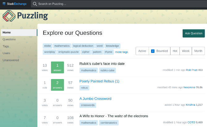 Stack Exchange's Puzzling community er et forum for puslespil med nogle af de hårdeste gåder og hjernetrimere