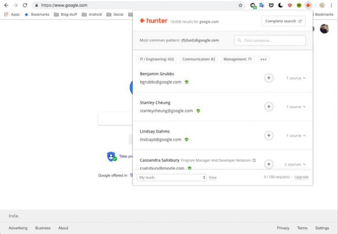 Hunter Google Chrome-udvidelse