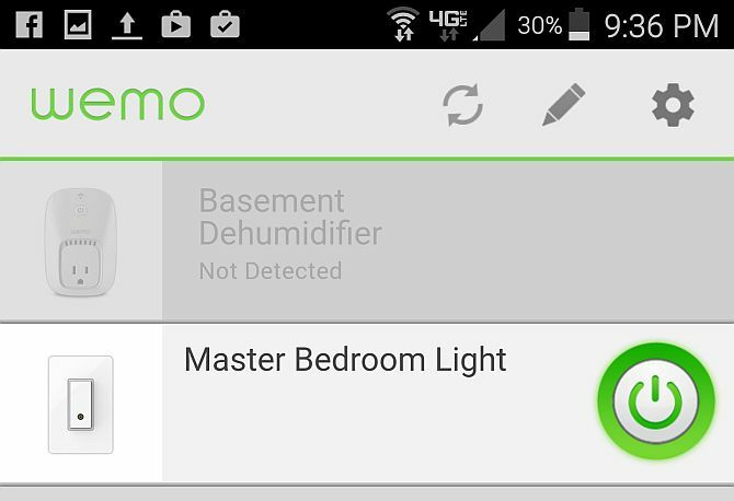 Belkin WeMo App-skærmbillede