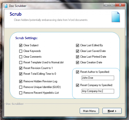 Sådan skrubber du metadata fra Word Documents [Windows] docscrubber scrub-indstillinger