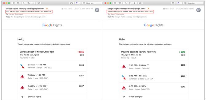 Google Flights-e-mails