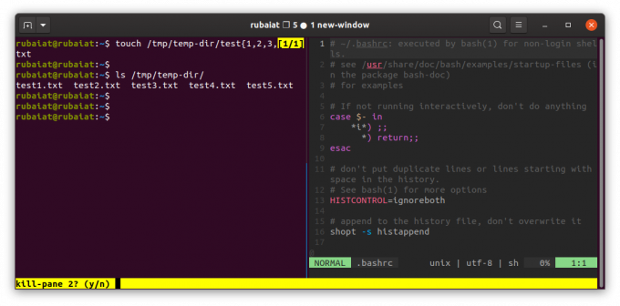 Lukning af Tmux-ruder