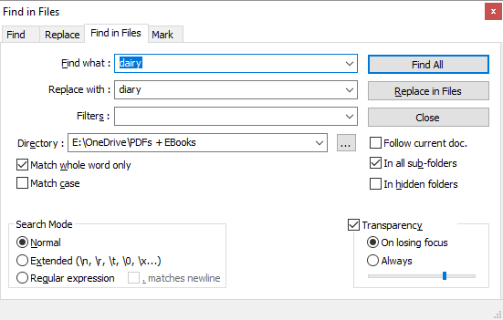 Sådan finder du og udskifter ord i flere filer Notepad Find i filer