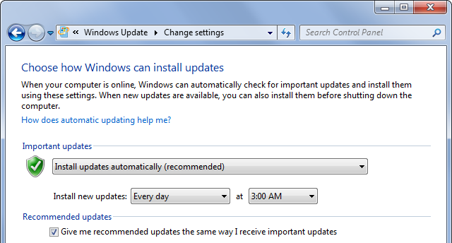 Windows Update Vigtigt og anbefalet