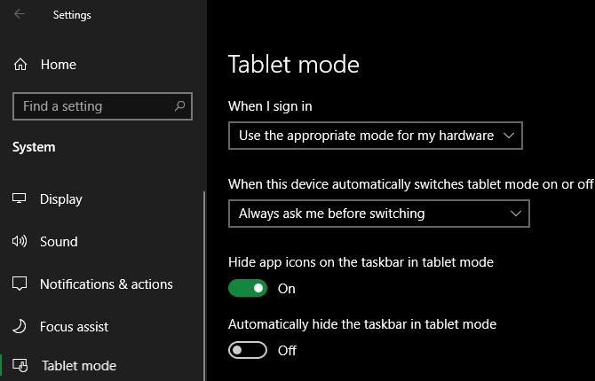 Indstillinger for Windows 10-tablettilstand