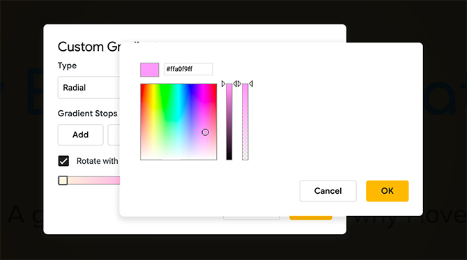 Tilpasset gradient Google Slides Color Picker