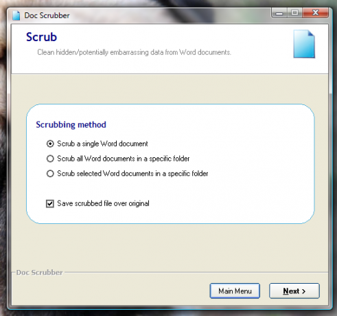 Sådan renses metadata fra Word-dokumenter [Windows] docscrubber-scrub-indstillinger