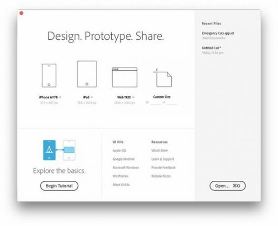 Adobe XD Startindstillinger