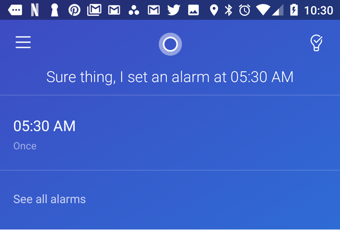 Cortana indstillet alarm