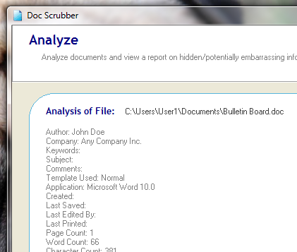 Sådan renses metadata fra Word-dokumenter [Windows] docscrubberanalyse af scrubbeddoc