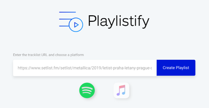 Playlistify opretter afspilningslister fra sætlister på 1001 Tracklists, setlist.fm og livetracklist