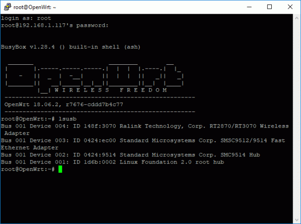 OpenWRT Putty Terminal Window-skærm