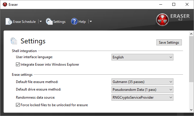 Dette er en skærmoptagelse af et af de bedste Windows-programmer. Det kaldes Eraser overskriv filer