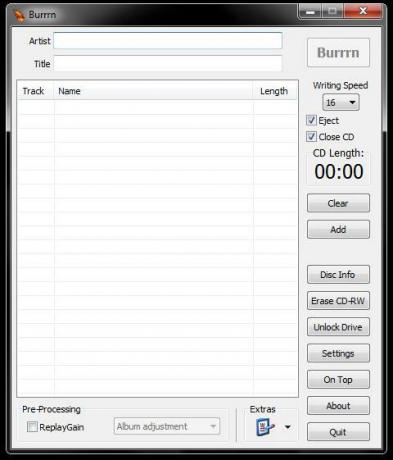 Burrrn - Et gratis værktøj til afbrænding af lyd-cd'er fra FLAC, OGG & MP3 og mere burrrn