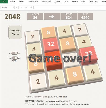 2048 Microsoft Excel-spil