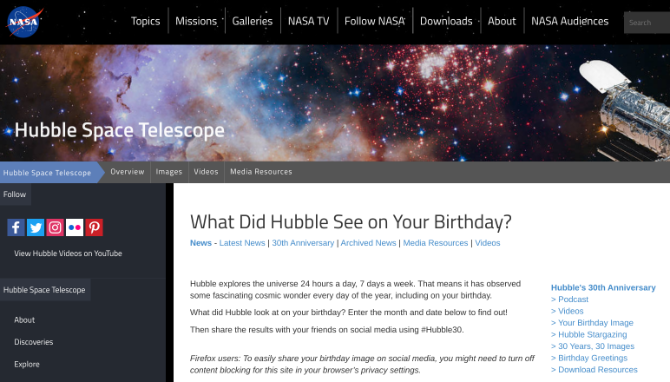 Hvad så Hubble-teleskopet på din fødselsdag? Tjek NASAs mini-side for en galaktisk fødselsdagsfeiring