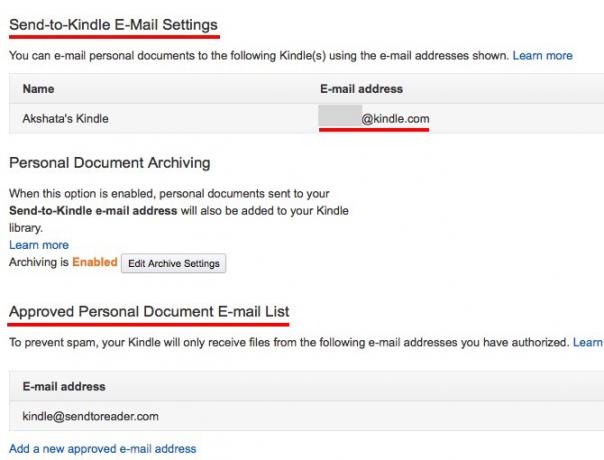 Send til Kindle Email Settings