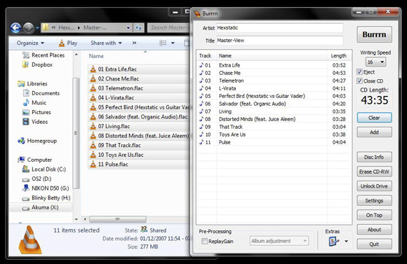 Burrrn - Et gratis værktøj til afbrænding af lyd-cd'er fra FLAC, OGG & MP3 og mere burnflac