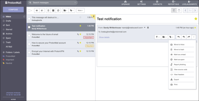ProtonMail hurtige e-mail-handlinger