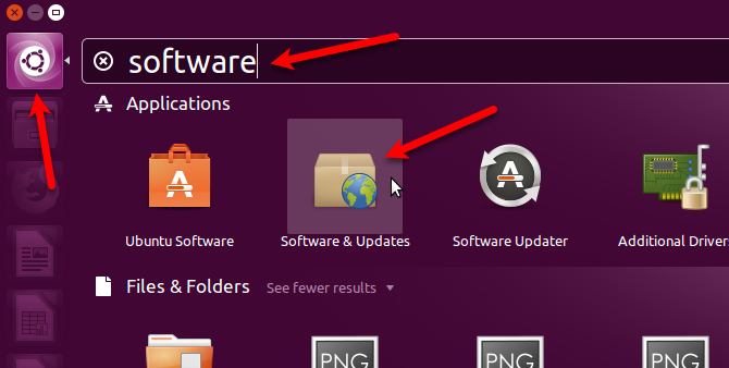 Åbn software og opdateringer i Ubuntu 16.04