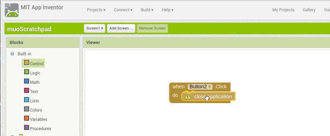 android oprette app appinventor screen1 buttonblock2