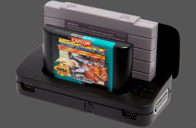 Retrode 2 med SNES og Genesis patroner