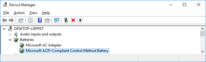 Windows 10 Device Manager batteridrivere