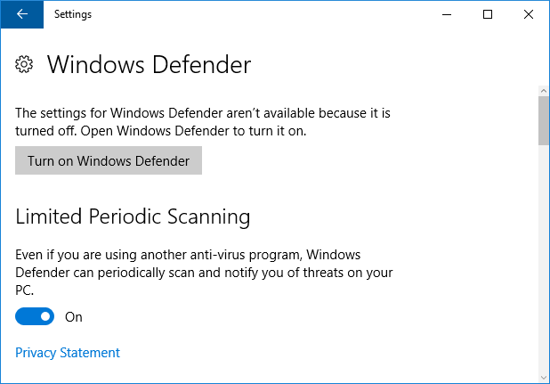 periodisk scanning af windows forsvarer