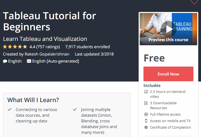 udemy tableau begynders hjemmeside