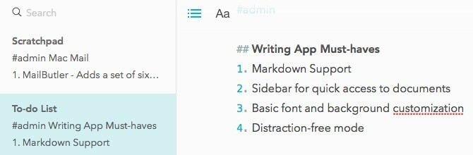 Markdown Writing-app skal have