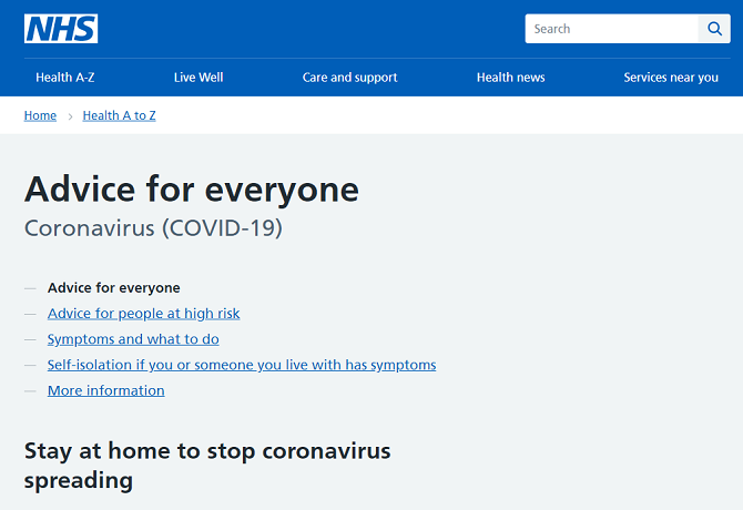 nhs coronavirus hjemmeside
