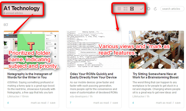 mapper og visninger i feedly