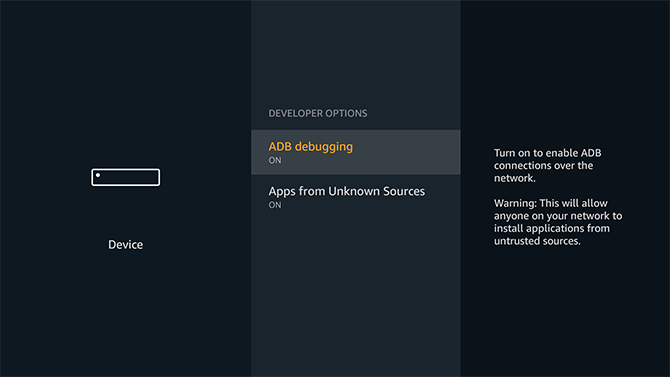 indstillinger for amazon fire dev
