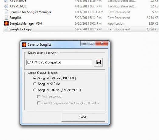 karaoke-afspiller, der eksporterer sangliste