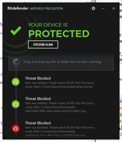 Antivirus registrerer EICAR-testfiler