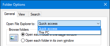 Windows 10 File Explorer Generelle mappeindstillinger