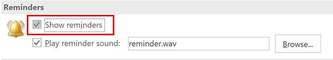 Sådan deaktiverer du irriterende Outlook-kalenderpåmindelser Outlook-påmindelser