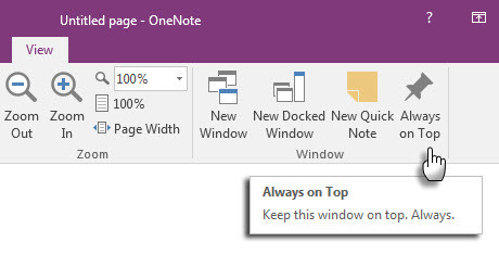 Microsoft OneNote - hurtig note øverst