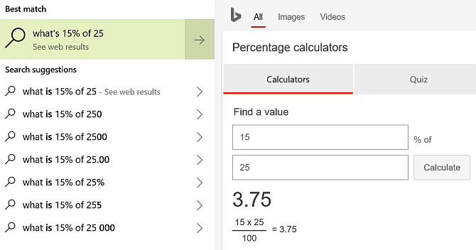 Cortana Desktop Tip Calculator