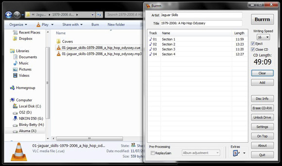 Burrrn - Et gratis værktøj til afbrænding af lyd-cd'er fra FLAC, OGG & MP3 og mere burncue