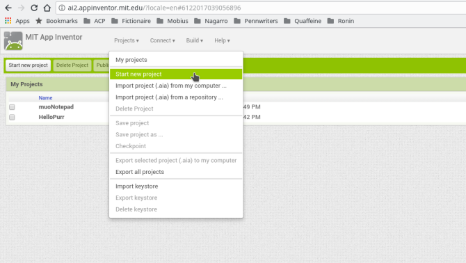 android oprette app-appinventor nyt projekt