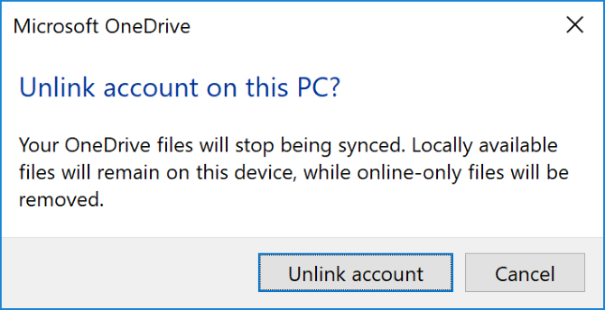 Fjern linket fra OneDrive-konto fra pc