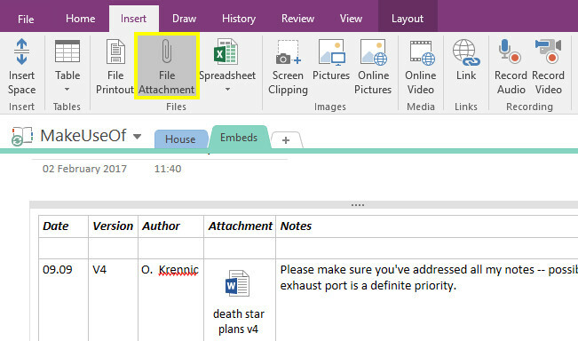 Integrer medier for at slå OneNote til en filvedhæftning til digital scrapbog