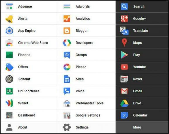 Sort menu: Få adgang til alle Google-tjenester i en enkelt menu [Chrome] Flere Google-tjenester